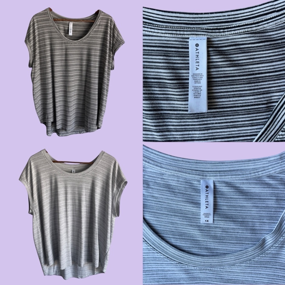 Athleta Gray Striped Short Sleeve Tee